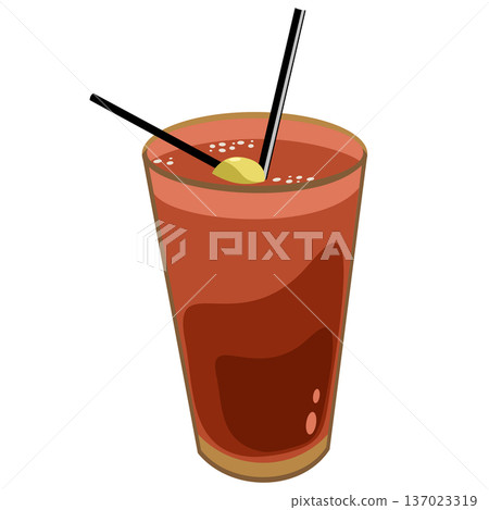 Cocktail Bloody Mary drink with straw and olive in flat technique vector illustration 137023319