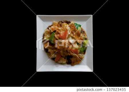 Flat lay photo of food sample of Twice Cooked Pork Flat lay photo of food sample of Twice Cooked Pork 137023435