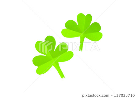 Two green shamrocks on a white background, isolated, PNG Two green shamrocks on a white background, isolated, PNG 137023710