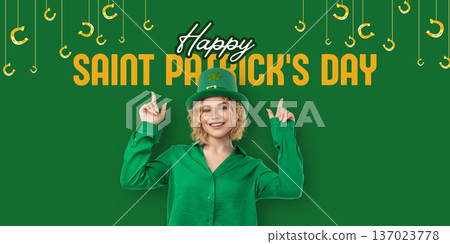 Young woman dressed in green celebrating St Patricks Day Young woman dressed in green celebrating St Patricks Day 137023778