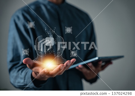 AI, digital learn, intelligence, document, management, palm, and code are visible with Robotic Process Automation RPA, that enhances the cutting-edge ai theme using future technology AI, digital learn, intelligence, document, management, palm, and code are visible with Robotic Process Automation RPA, that enhances the cutting-edge ai theme using future technology 137024298