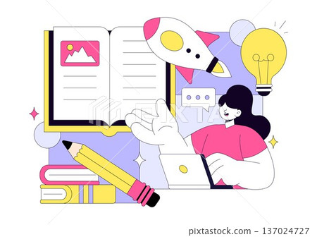 Digital Publishing Vector Illustration Featuring Blog Content Marketing, Online Publish, Creative Writing For Social Media and Webpage Organization Digital Publishing Vector Illustration Featuring Blog Content Marketing, Online Publish, Creative Writing For Social Media and Webpage Organization 137024727