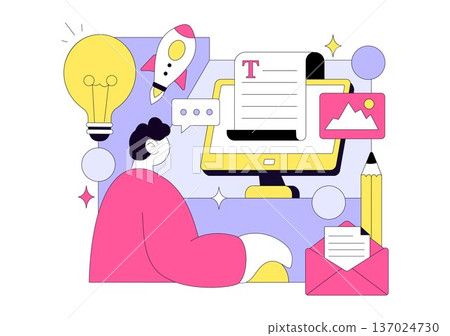 Digital Publishing Vector Illustration Featuring Blog Content Marketing, Online Publish, Creative Writing For Social Media and Webpage Organization Digital Publishing Vector Illustration Featuring Blog Content Marketing, Online Publish, Creative Writing For Social Media and Webpage Organization 137024730