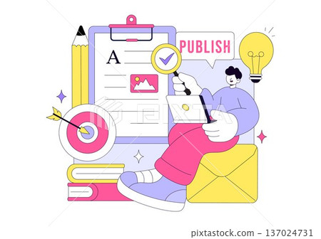 Digital Publishing Vector Illustration Featuring Blog Content Marketing, Online Publish, Creative Writing For Social Media and Webpage Organization Digital Publishing Vector Illustration Featuring Blog Content Marketing, Online Publish, Creative Writing For Social Media and Webpage Organization 137024731