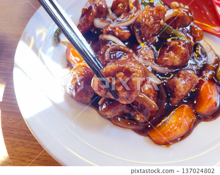 Sweet and sour pork Chinese food 137024802