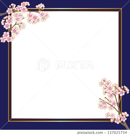 Cherry blossom frame (square, transparent frame, navy) 137025734