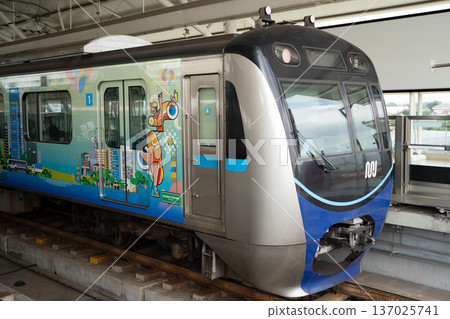 A train stopping at a Jakarta MRT station 137025741