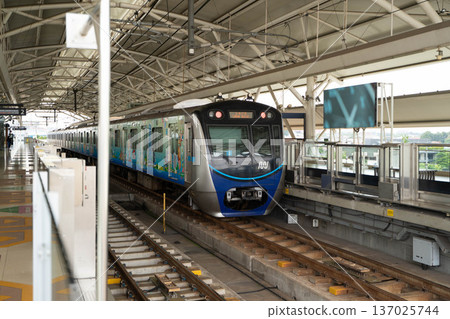 A train stopping at a Jakarta MRT station A train stopping at a Jakarta MRT station 137025744