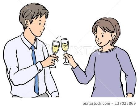 年輕男女舉杯香檳慶祝 年輕男女舉杯香檳慶祝 137025869