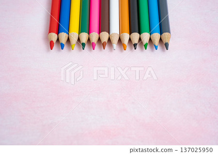 Colorful colored pencils and copy space, stationery image on white background 137025950