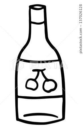 Hand drawn cherry champagne bottle outlines for colouring book, drink menu, cafe, summer break, decoration, beach vibes, shirt print, beach vibe, sea, sand, sun, trip, travel, vacation, happy holiday Hand drawn cherry champagne bottle outlines for colouring book, drink menu, cafe, summer break, decoration, beach vibes, shirt print, beach vibe, sea, sand, sun, trip, travel, vacation, happy holiday 137026128