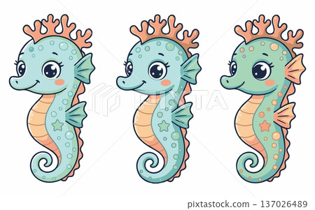 Cute Cartoon Seahorses Collection 137026489