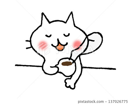 一隻可愛的貓咪正在享受咖啡的香氣。 一隻可愛的貓咪正在享受咖啡的香氣。 137026775