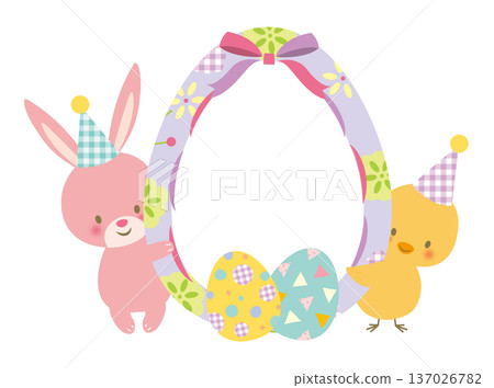 復活節彩蛋、兔子和小雞 137026782