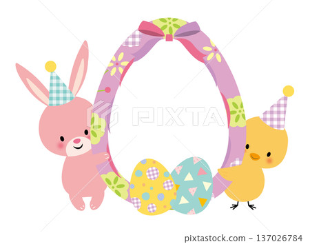 復活節彩蛋、兔子和小雞 137026784