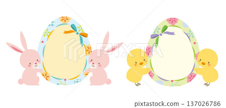 Easter eggs, bunny and chick 137026786