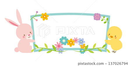 復活節兔子和小雞相框 137026794