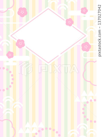 日式女兒節相框，桃花圖案，幾何圖案背景，直式款 137027042