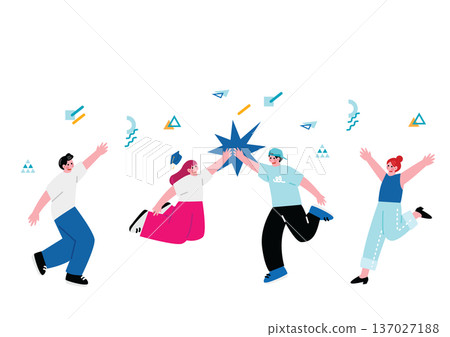 年輕男女歡呼雀躍 137027188