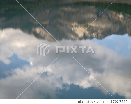 Serene water with gentle ripples, Peaceful reflection captured with delicate waves and subtle textures 137027211