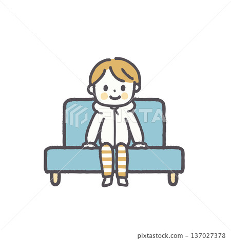 一組插圖，描繪了穿著休閒服裝的人們坐在沙發上。 137027378