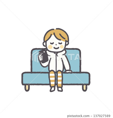 Illustration set of people sitting on sofas in casual clothes Illustration set of people sitting on sofas in casual clothes 137027389