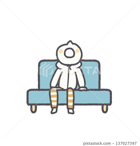 一組插圖，描繪了穿著休閒服裝的人們坐在沙發上。 137027397