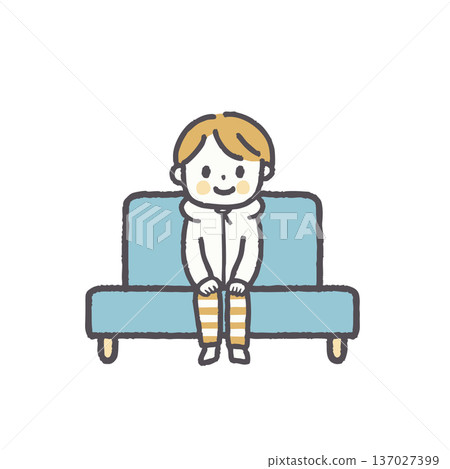 一組插圖，描繪了穿著休閒服裝的人們坐在沙發上。 137027399