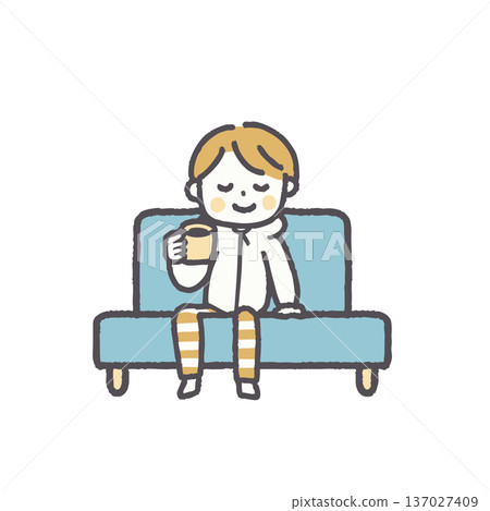 一組插圖，描繪了穿著休閒服裝的人們坐在沙發上。 137027409