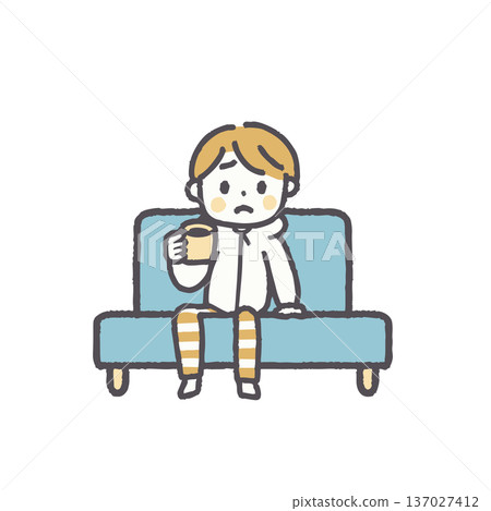 一組插圖，描繪了穿著休閒服裝的人們坐在沙發上。 137027412