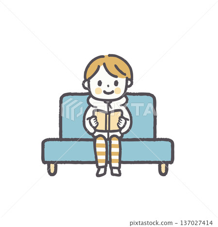 一組插圖，描繪了穿著休閒服裝的人們坐在沙發上。 137027414