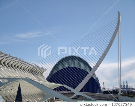 Architectural elements create striking visuals, Suspended arches and masts define dramatic landscape 137027549