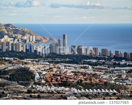 Downtown skyscraper area near coastlines, Coastal urban zone featuring tall buildings and resorts Downtown skyscraper area near coastlines, Coastal urban zone featuring tall buildings and resorts 137027565