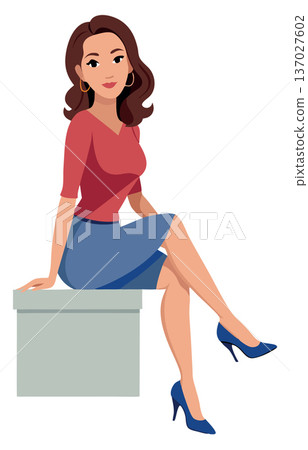 Confident businesswoman sitting on a bench posing with crossed legs Confident businesswoman sitting on a bench posing with crossed legs 137027602