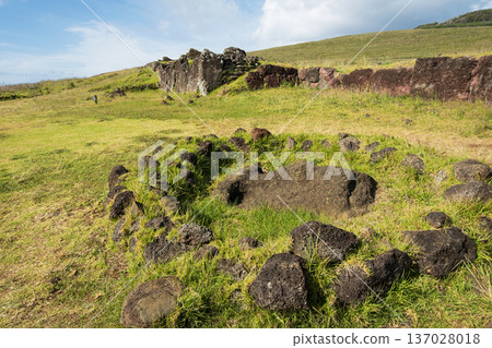 The Moai statue with only its face exposed at Ahu Vinapu and Site No. 2, Easter Island The Moai statue with only its face exposed at Ahu Vinapu and Site No. 2, Easter Island 137028018