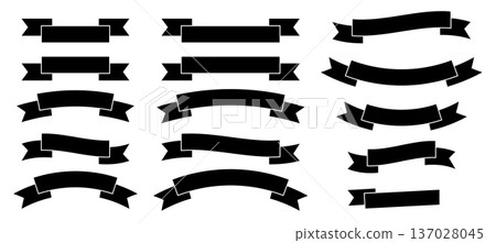 Set of black ribbon banner clip art with different shapes, clean decorative ribbon collection for labels, badges, titles, promotions, packaging, branding, and graphic design projects. Vector Set of black ribbon banner clip art with different shapes, clean decorative ribbon collection for labels, badges, titles, promotions, packaging, branding, and graphic design projects. Vector 137028045