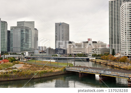 從橫濱海濱主幹道看到的港口公園鐵路橋 從橫濱海濱主幹道看到的港口公園鐵路橋 137028288