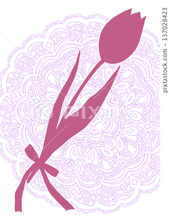 Single tulip, ribbon, silhouette, lace 137028423