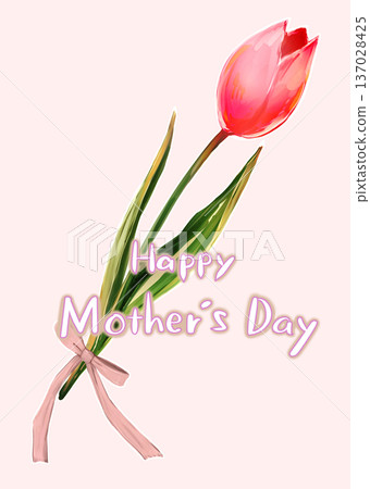 Single tulip ribbon silhouette Mother's Day Single tulip ribbon silhouette Mother's Day 137028425