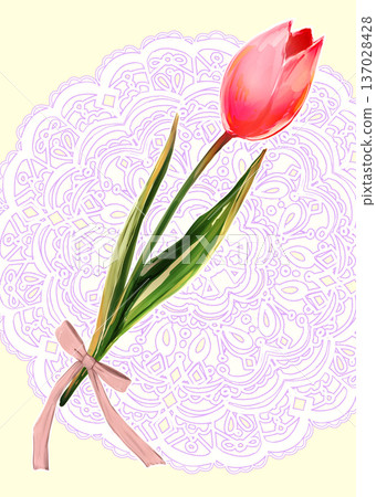 單支鬱金香,絲帶,紅色,蕾絲 單支鬱金香,絲帶,紅色,蕾絲 137028428