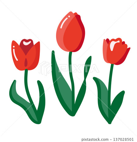 手繪可愛紅色鬱金香插畫集 137028501