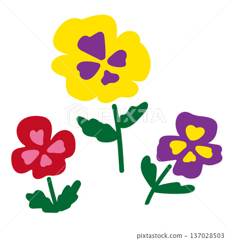 Colorful pansy drawing style illustration set 137028503