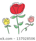 一組復古可愛的彩色玫瑰線條畫 137028506