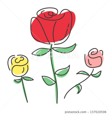一組復古可愛的彩色玫瑰線條畫 137028506