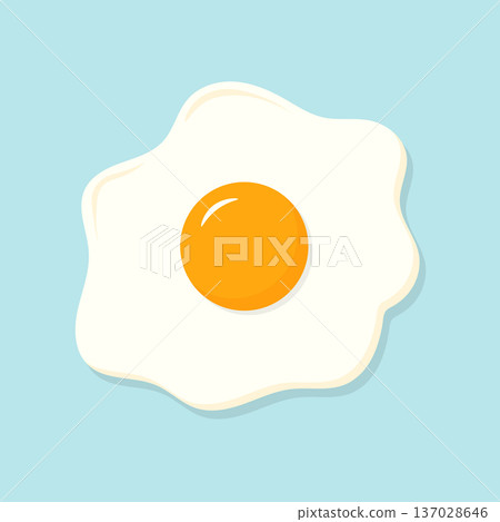 Flat fried egg icon isolated on pastel blue background. Sunny side up egg. Top view. Vector illustration 137028646