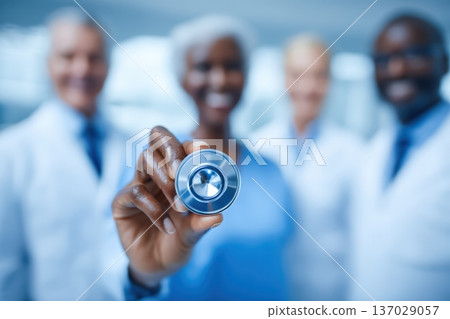 Doctor conducts targeted cardiac exam using sophisticated tools, Healthcare professional prepares for detailed heart analysis with cuttingedge diagnostic equipment 137029057