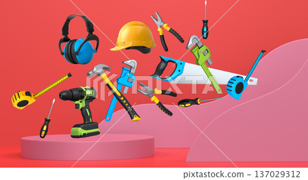 Abstract scene or podium for product showcase on monochrome background. 137029312