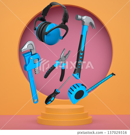 Abstract scene or podium for product showcase on monochrome background. 137029316