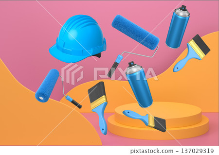Abstract scene or podium for product showcase on monochrome background. 137029319