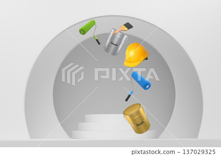 Abstract scene or podium for product showcase on monochrome background. Abstract scene or podium for product showcase on monochrome background. 137029325